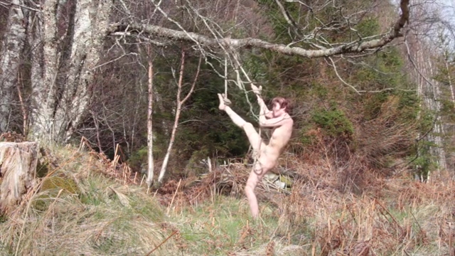 Naked self bondage in the woods gone wrong
