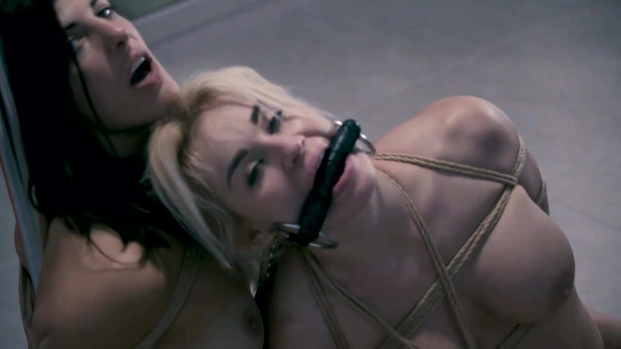 Great looking lesbians are trying to make out and please each other while tied up
